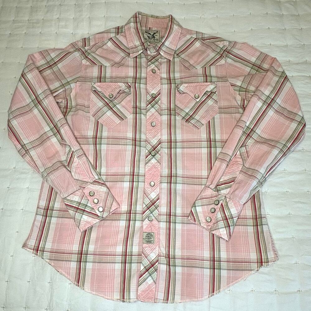 American Living Pink Plaid Pearl Snap Shirt Women’s M